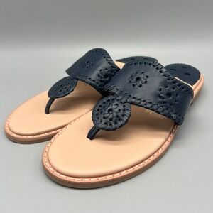 Jack Rogers Jacks Flat Sandals Midnight Navy Blue Leather Thong Rondelle 7.5M